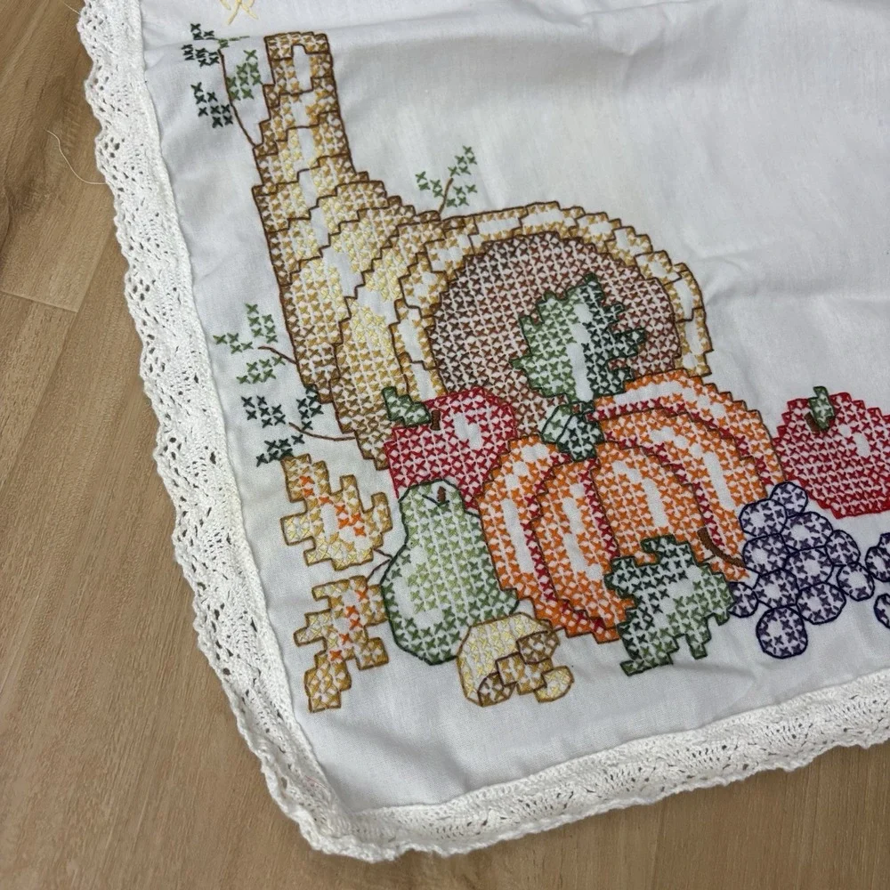 Cross Stitch Thanksgiving Table Runner Dresser Scarf Fall Autumn Cornucopia 42